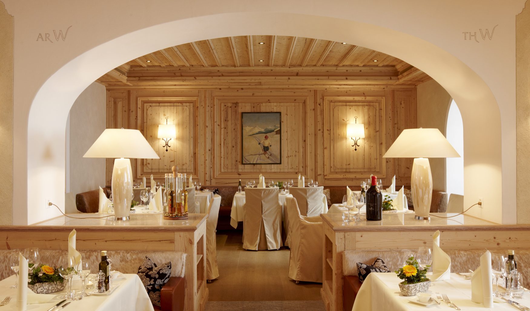 Blick in das Gourmetrestaurant Stueva im Hotel Walther in Pontresina, Foto: hotelwalther.ch