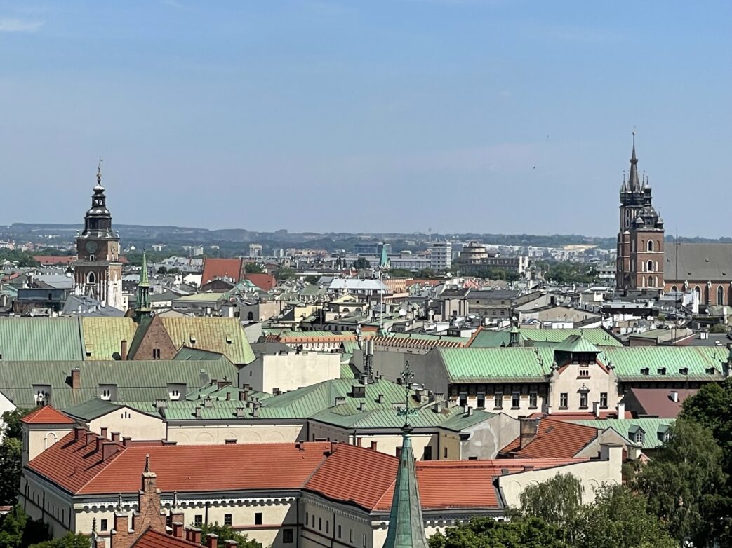 Blick vom Wawel auf Krakau mit Rathausturm und Marienkirche